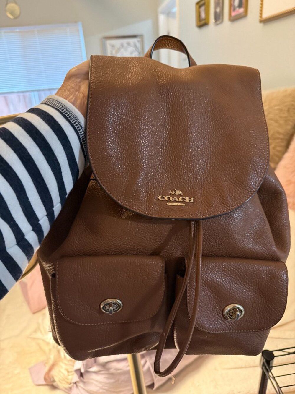 Coach Billie Pebbled Leather Turnlock Backpack F37410